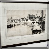 A20. Framed Charles Adams Platt harbor etching. 